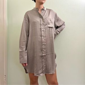 Oversized Satin Button Down Shirt Dress